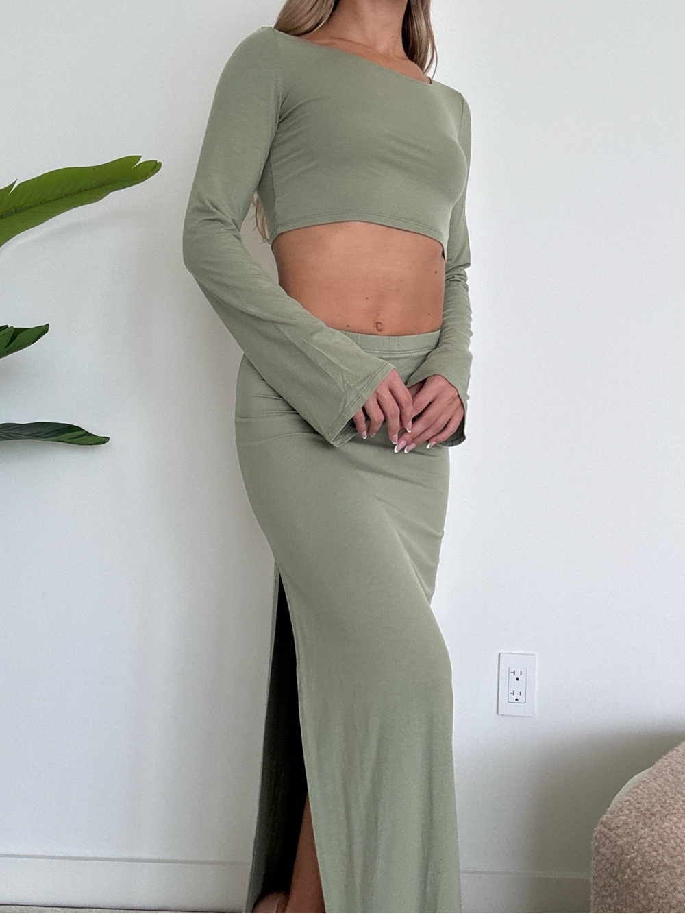 Reformation Olive Green Skirt & Top Set - Picture 3 of 4